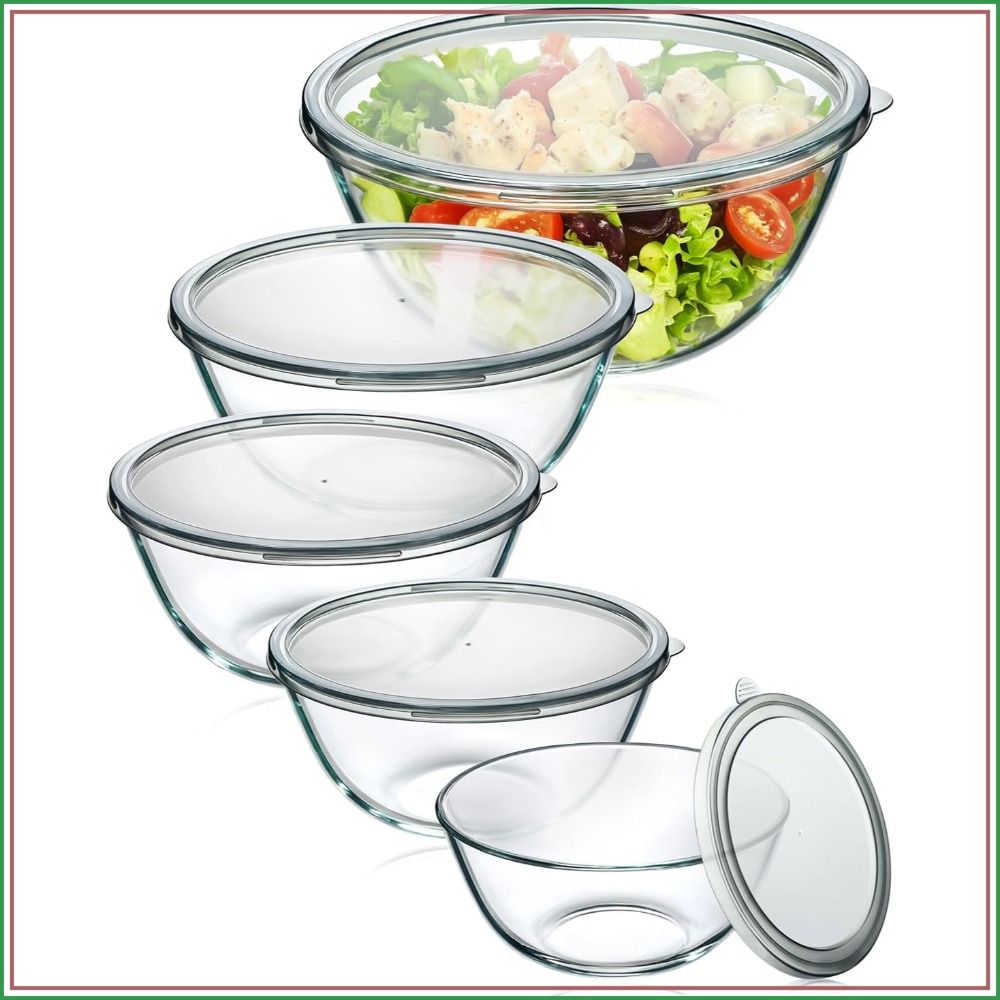 Kitchen Glass Baking Set - Mangkuk Pencampur Kaca Dengan Tutup Set